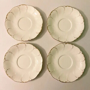 Vtg  80s Mikasa Saucer Set of 4 Simply Gold Pattern 6 1/4 Inch Ivory Bone China